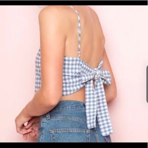 blue and white plaid brandy melville tie-back tank top